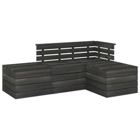 vidaXL 4-delige Loungeset pallet massief grenenhout donkergrijs Tuinmeubelen Grijs Hout