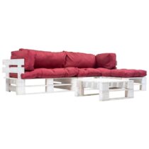 vidaXL 4-delige Loungeset pallet met rode kussens FSC hout Tuinmeubelen Rood