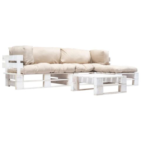 vidaXL 4-delige Loungeset pallet met zandkleurige kussens FSC hout Tuinmeubelen Beige