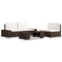 vidaXL 4-delige Loungeset poly rattan bruin Tuinmeubelen Bruin Polyamide