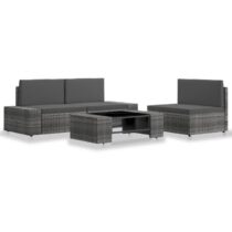 vidaXL 4-delige Loungeset poly rattan grijs Tuinmeubelen Grijs Polyamide