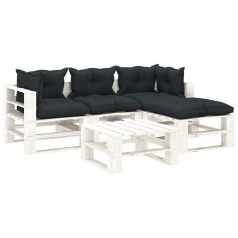 vidaXL 5-delige Loungeset met antracietkleurige kussens pallet hout Tuinmeubelen Antraciet Hout