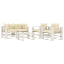 vidaXL 5-delige Loungeset met crèmekleurige kussens pallet hout Tuinmeubelen Crème Hout