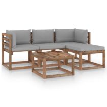 vidaXL 5-delige Loungeset met grijze kussens Tuinmeubelen Grijs Hout