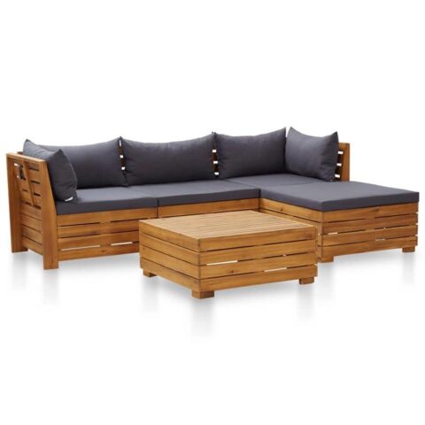 vidaXL 5-delige Loungeset met kussens acaciahout donkergrijs Tuinmeubelen Grijs Hout