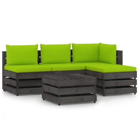 vidaXL 5-delige Loungeset met kussens grijs geïmpregneerd hout Tuinmeubelen Groen Hout