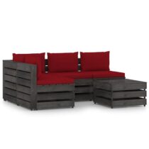 vidaXL 5-delige Loungeset met kussens grijs geïmpregneerd hout Tuinmeubelen Rood Hout