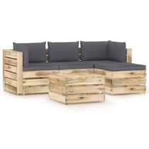 vidaXL 5-delige Loungeset met kussens groen geïmpregneerd hout Tuinmeubelen Antraciet Hout