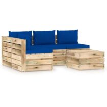 vidaXL 5-delige Loungeset met kussens groen geïmpregneerd hout Tuinmeubelen Blauw Hout