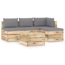 vidaXL 5-delige Loungeset met kussens groen geïmpregneerd hout Tuinmeubelen Grijs Hout