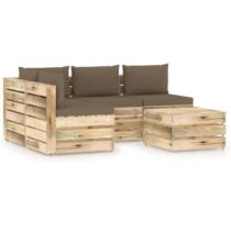 vidaXL 5-delige Loungeset met kussens groen geïmpregneerd hout Tuinmeubelen Taupe Hout