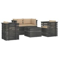 vidaXL 5-delige Loungeset met kussens pallet massief grenenhout Tuinmeubelen Beige Hout