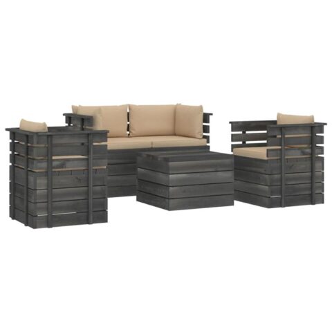 vidaXL 5-delige Loungeset met kussens pallet massief grenenhout Tuinmeubelen Beige Hout