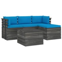 vidaXL 5-delige Loungeset met kussens pallet massief grenenhout Tuinmeubelen Blauw Hout