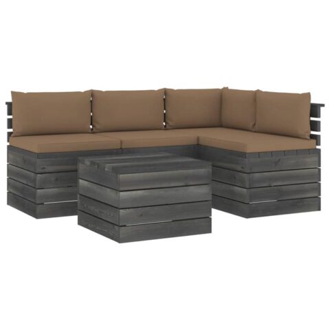 vidaXL 5-delige Loungeset met kussens pallet massief grenenhout Tuinmeubelen Bruin Hout