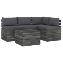 vidaXL 5-delige Loungeset met kussens pallet massief grenenhout Tuinmeubelen Grijs Hout