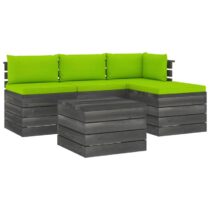 vidaXL 5-delige Loungeset met kussens pallet massief grenenhout Tuinmeubelen Groen Hout