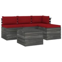 vidaXL 5-delige Loungeset met kussens pallet massief grenenhout Tuinmeubelen Rood Hout