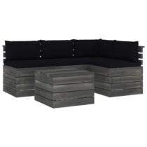 vidaXL 5-delige Loungeset met kussens pallet massief grenenhout Tuinmeubelen Zwart Hout