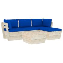 vidaXL 5-delige Loungeset met kussens pallet vurenhout Tuinmeubelen Blauw Hout