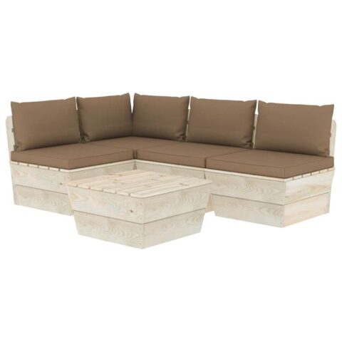 vidaXL 5-delige Loungeset met kussens pallet vurenhout Tuinmeubelen Bruin Hout