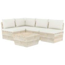 vidaXL 5-delige Loungeset met kussens pallet vurenhout Tuinmeubelen Crème Hout