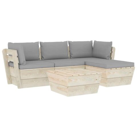 vidaXL 5-delige Loungeset met kussens pallet vurenhout Tuinmeubelen Grijs Hout