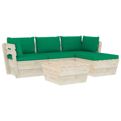 vidaXL 5-delige Loungeset met kussens pallet vurenhout Tuinmeubelen Groen Hout