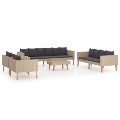 vidaXL 5-delige Loungeset met kussens poly rattan beige Tuinmeubelen Beige Kunststof