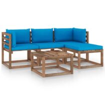 vidaXL 5-delige Loungeset met lichtblauwe kussens Tuinmeubelen Blauw Hout