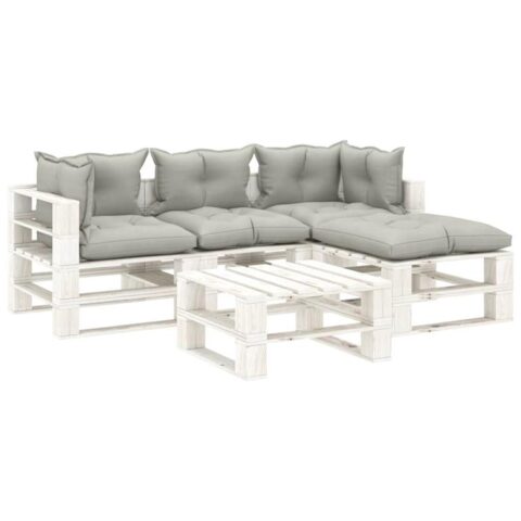 vidaXL 5-delige Loungeset met taupe kussens pallet hout Tuinmeubelen Bruin Hout