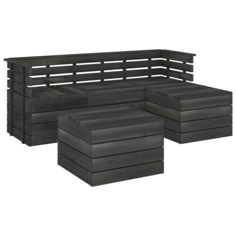 vidaXL 5-delige Loungeset pallet massief grenenhout donkergrijs Tuinmeubelen Grijs Hout