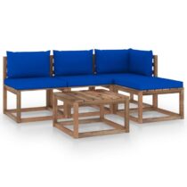 vidaXL 5-delige Loungeset pallet met kussens geïmpregneerd grenenhout Tuinmeubelen Blauw Hout