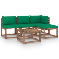 vidaXL 5-delige Loungeset pallet met kussens geïmpregneerd grenenhout Tuinmeubelen Groen Hout