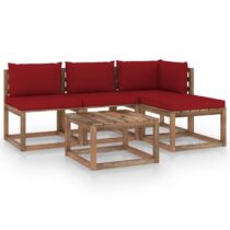 vidaXL 5-delige Loungeset pallet met kussens geïmpregneerd grenenhout Tuinmeubelen Rood Hout