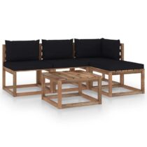 vidaXL 5-delige Loungeset pallet met kussens geïmpregneerd grenenhout Tuinmeubelen Zwart Hout