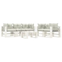 vidaXL 6-delige Loungeset met beige kussens pallet hout Tuinmeubelen Beige Hout