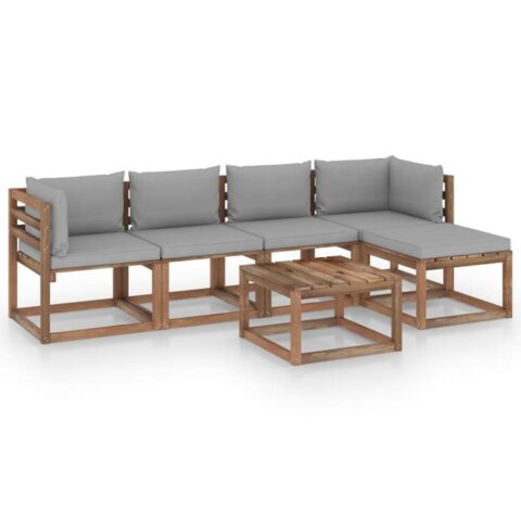 vidaXL 6-delige Loungeset met grijze kussens Tuinmeubelen Grijs Hout