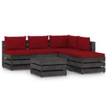 vidaXL 6-delige Loungeset met kussens grijs geïmpregneerd hout Tuinmeubelen Rood Hout