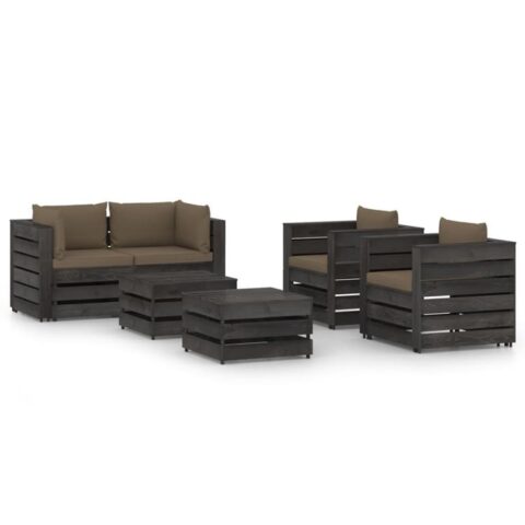 vidaXL 6-delige Loungeset met kussens grijs geïmpregneerd hout Tuinmeubelen Taupe Hout