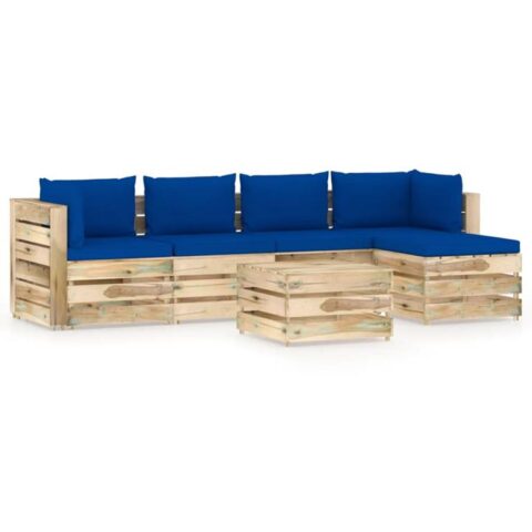 vidaXL 6-delige Loungeset met kussens groen geïmpregneerd hout Tuinmeubelen Blauw Hout