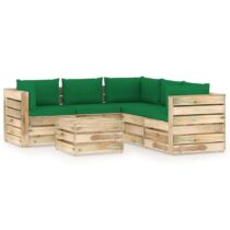 vidaXL 6-delige Loungeset met kussens groen geïmpregneerd hout Tuinmeubelen Groen Hout