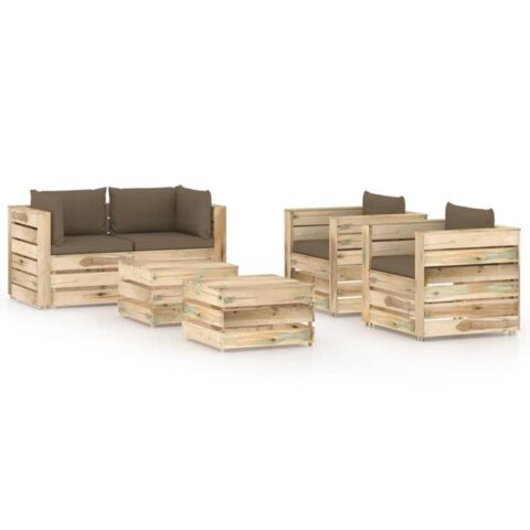 vidaXL 6-delige Loungeset met kussens groen geïmpregneerd hout Tuinmeubelen Taupe Hout