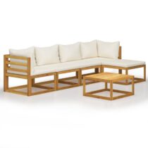 vidaXL 6-delige Loungeset met kussens massief acaciahout crème Tuinmeubelen Crème Hout