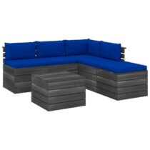 vidaXL 6-delige Loungeset met kussens pallet grenenhout Tuinmeubelen Blauw Hout