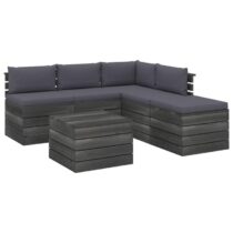 vidaXL 6-delige Loungeset met kussens pallet grenenhout Tuinmeubelen Grijs Hout