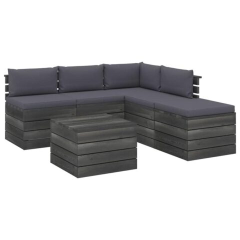 vidaXL 6-delige Loungeset met kussens pallet grenenhout Tuinmeubelen Grijs Hout