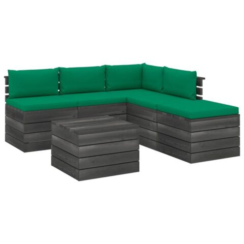 vidaXL 6-delige Loungeset met kussens pallet grenenhout Tuinmeubelen Groen Hout