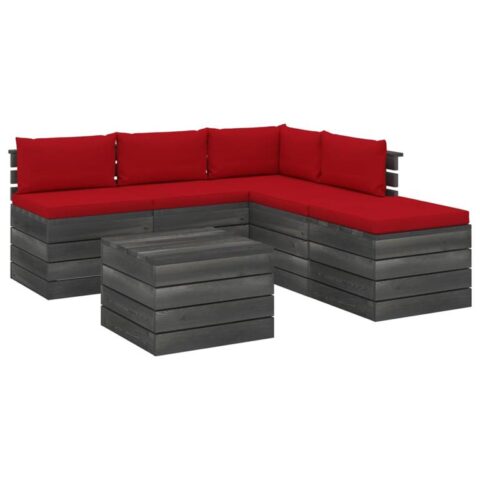 vidaXL 6-delige Loungeset met kussens pallet grenenhout Tuinmeubelen Rood Hout