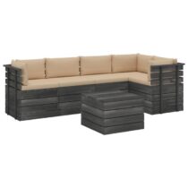 vidaXL 6-delige Loungeset met kussens pallet massief grenenhout Tuinmeubelen Beige Hout